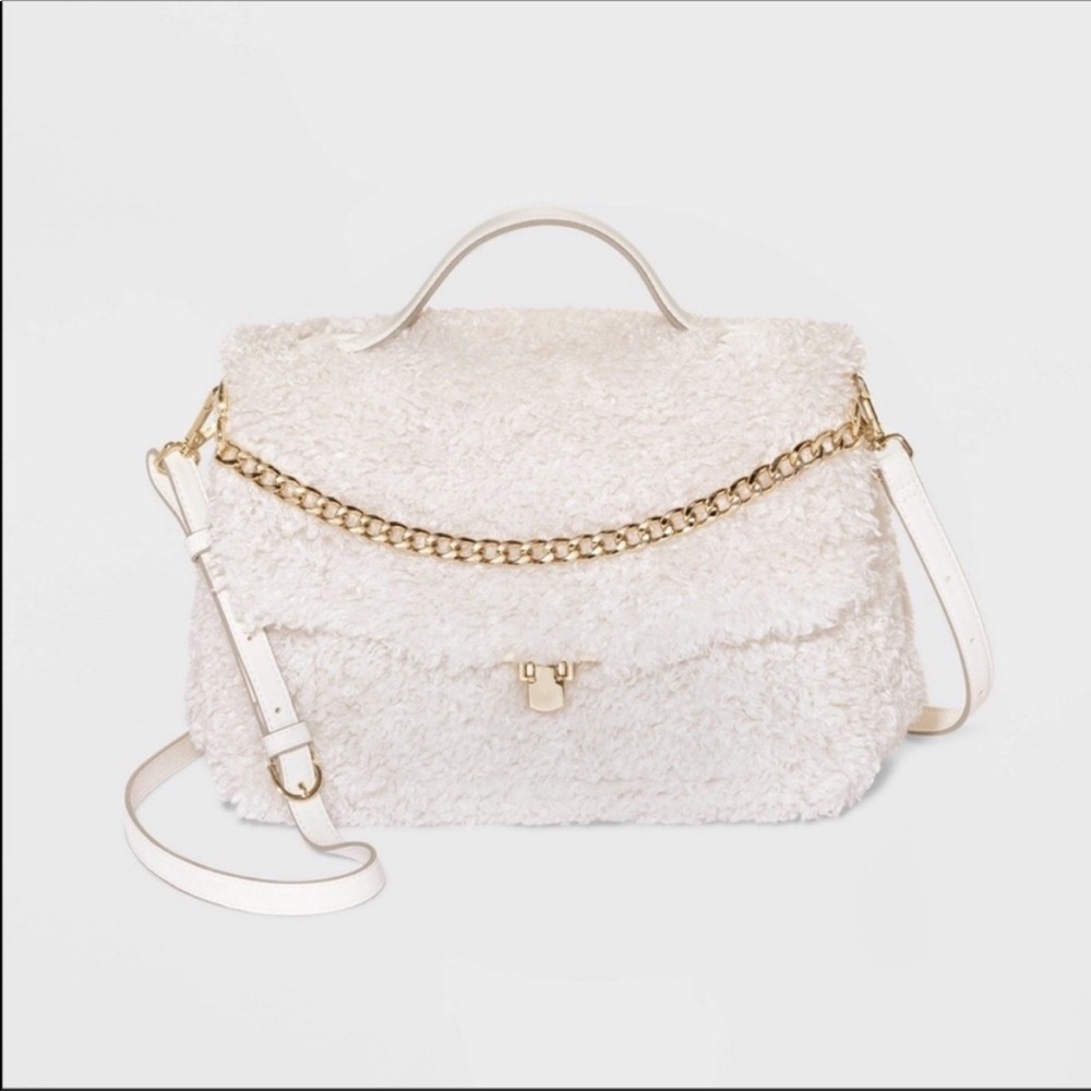 Fluffy Chain Detail Satchel Handbag